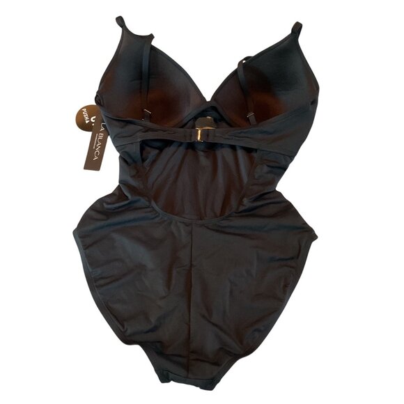 NWT La Blanca Black Push-Up One Piece Swimsuit Cutout & Adjustable Straps Sz 12 - Picture 3 of 12